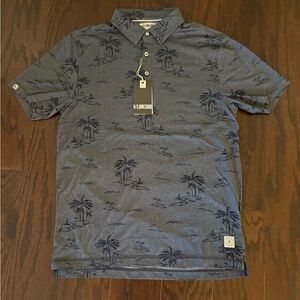 LINKSOUL Men's Navy Blue Island Printed Astoria Golf Polo Shirt, Size Small, NWT